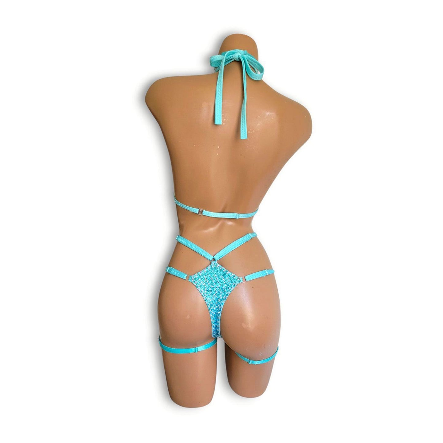 水色ストーンハイウエストビキニA