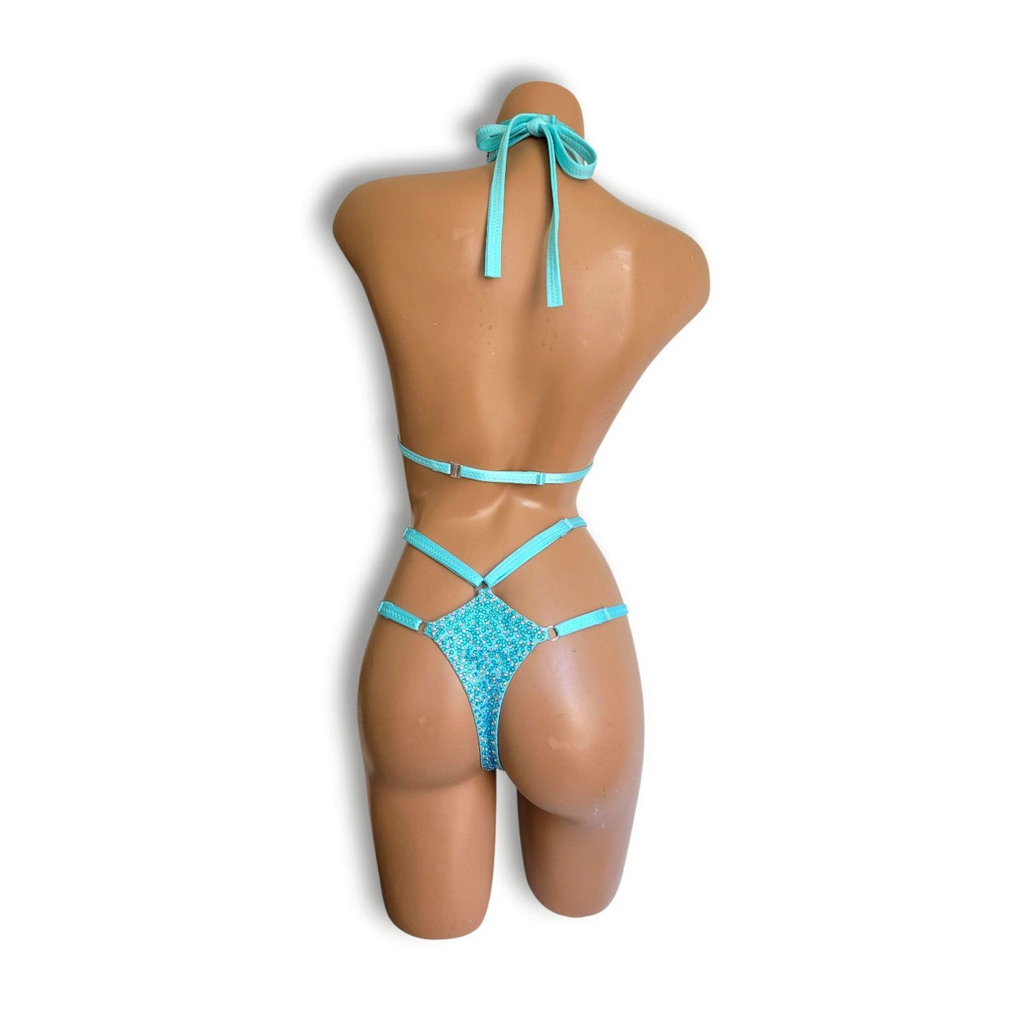 水色ストーンハイウエストビキニB