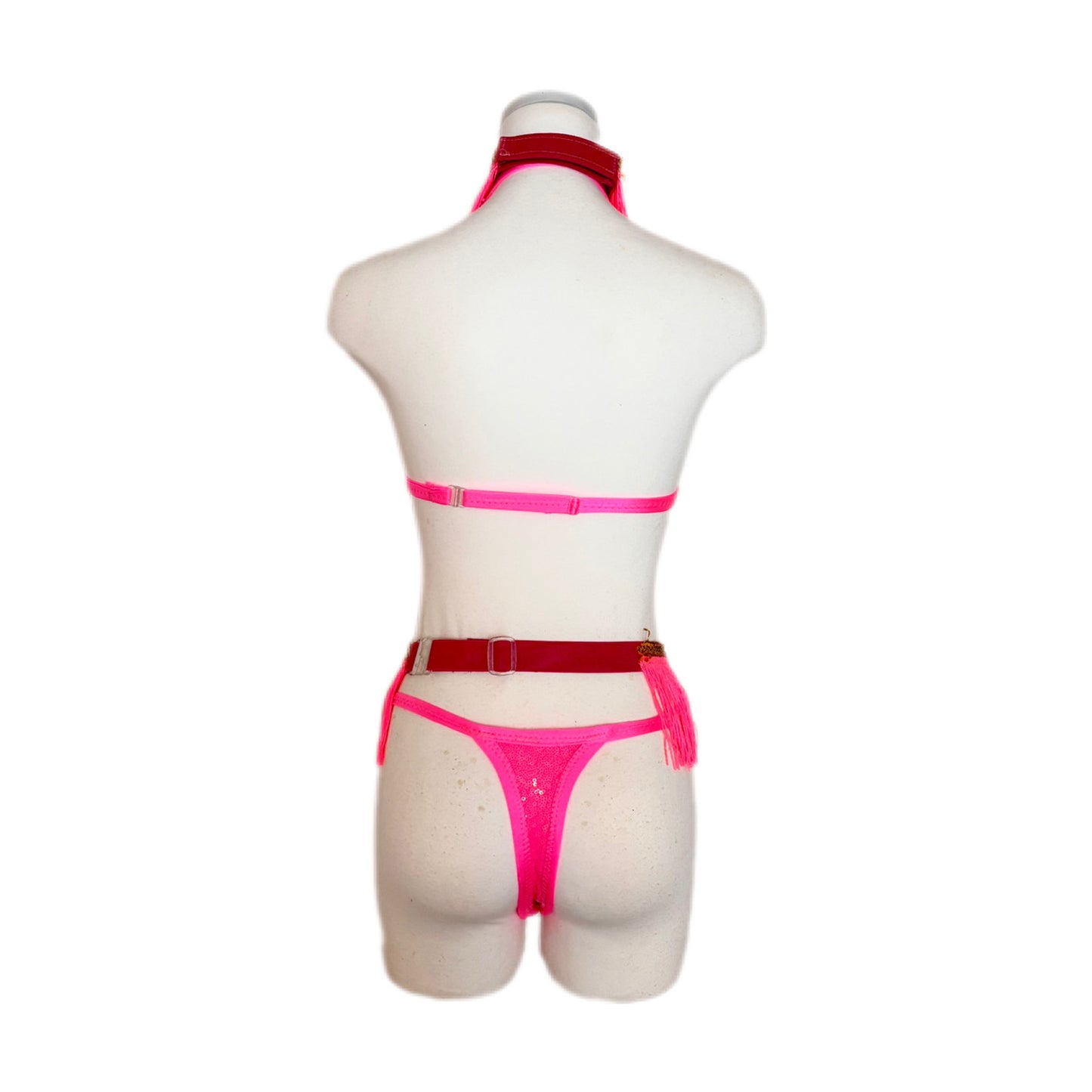 Neon Pink Fringe T-Back Bikini