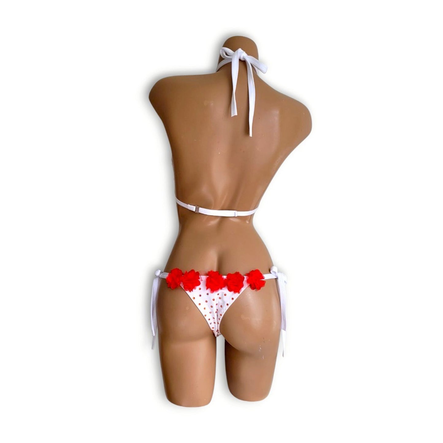 Red Stone & Flower White Bikini