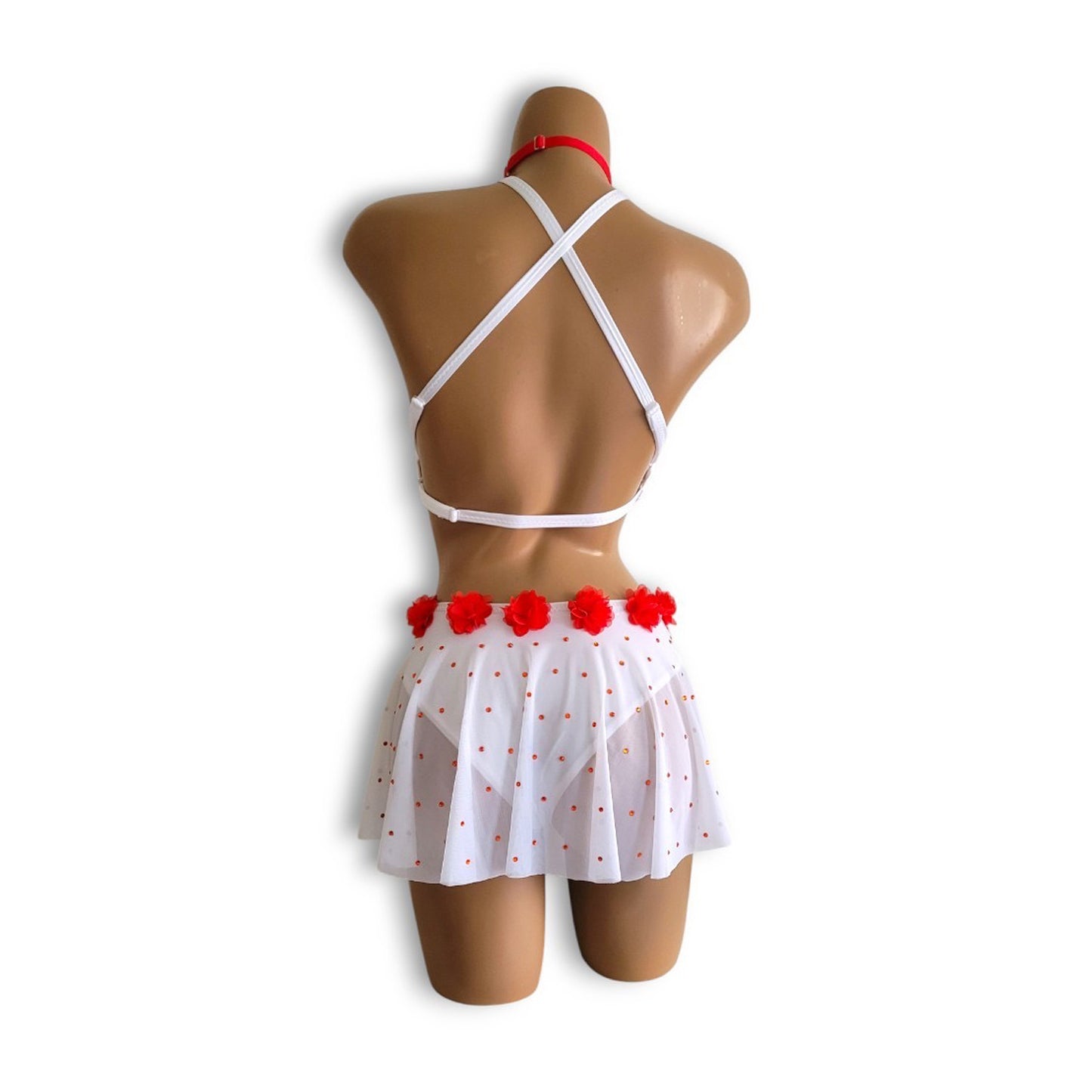 Red Stone & Flower White Leotard