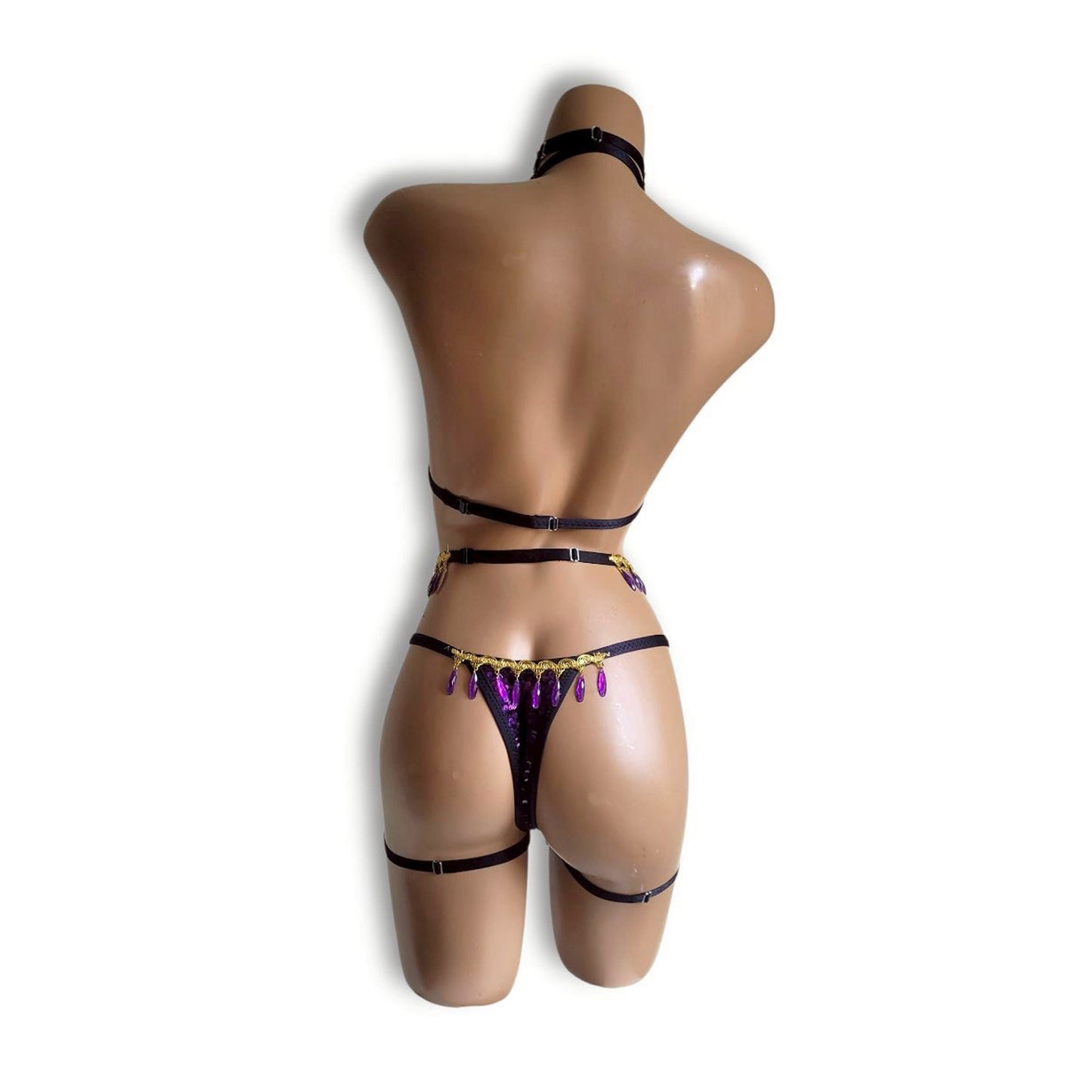 紫ビーズフリンジハイウエストビキニ