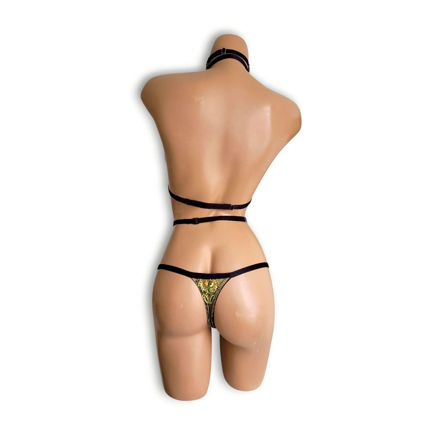 モスグリーンゴールドモチーフビキニ