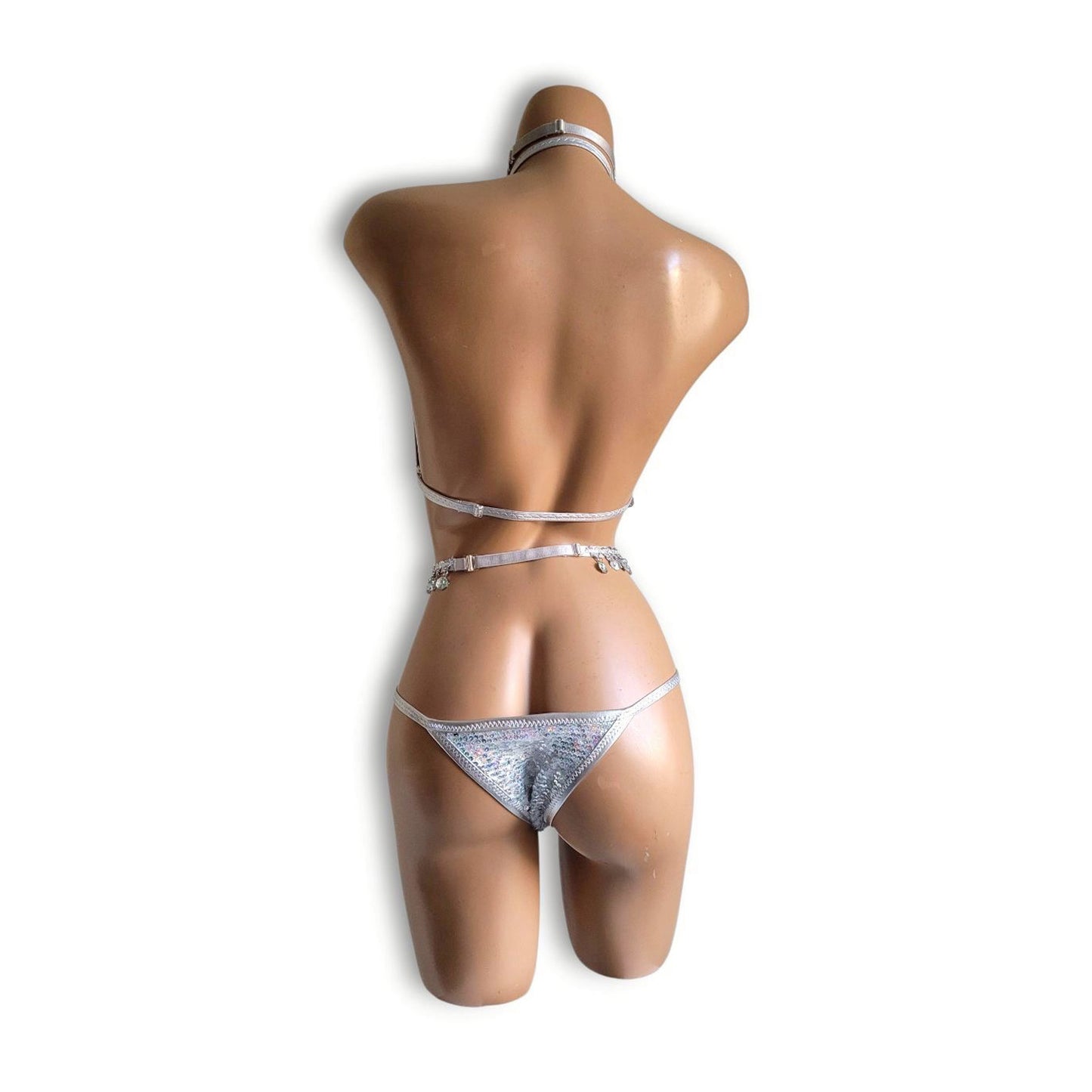 シルバーホログラムビーズフリンジテディ