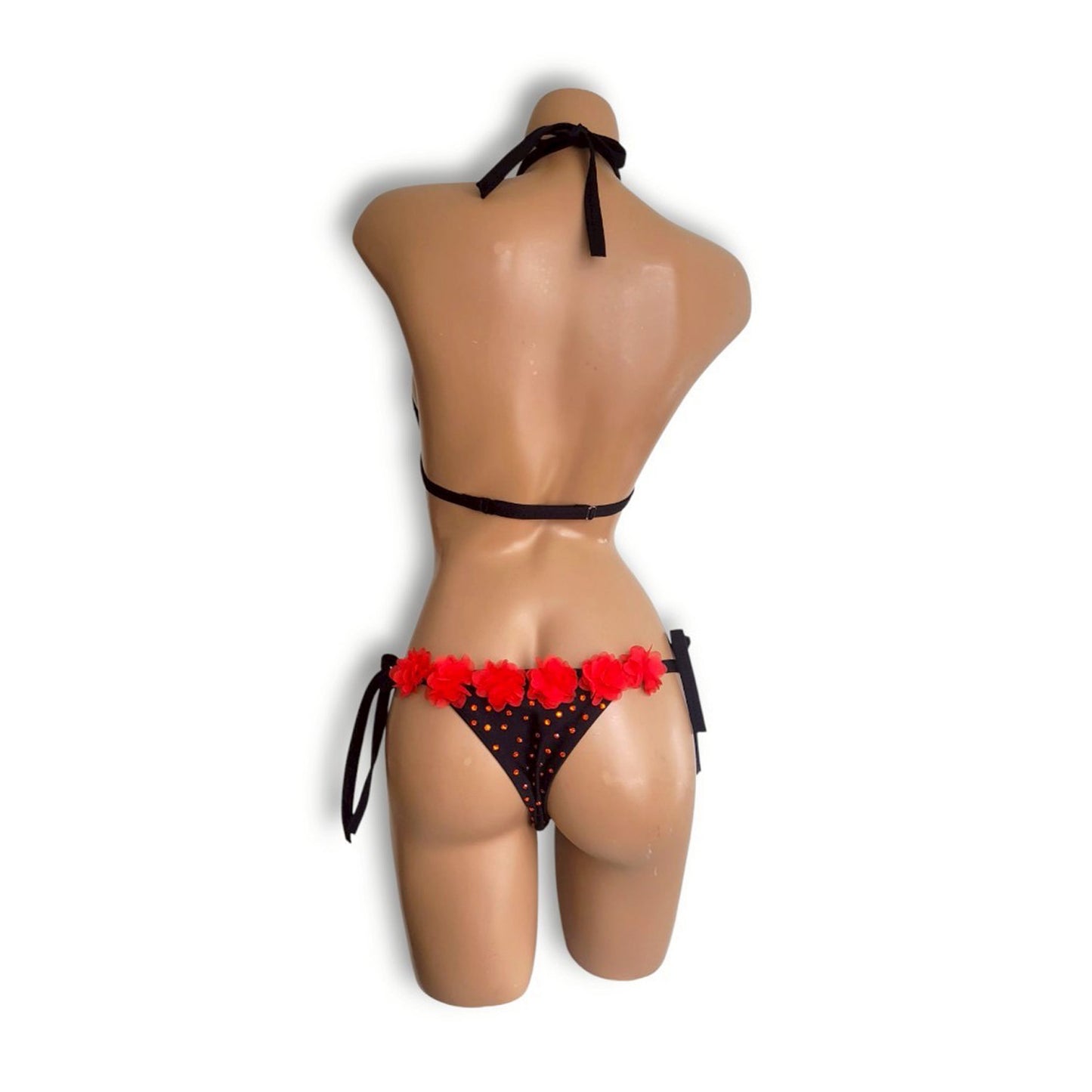 Red Stone & Flower Black Bikini