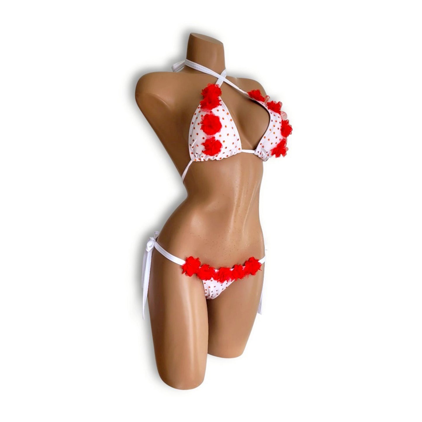 Red Stone & Flower White Bikini