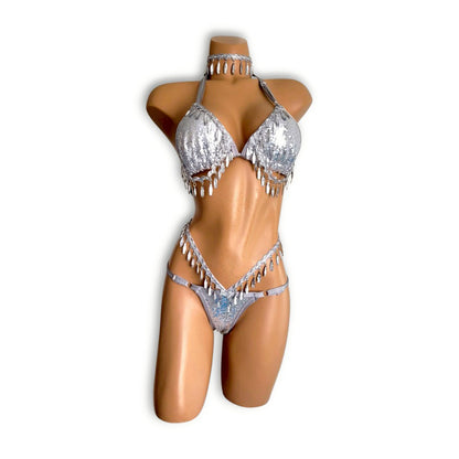 Silver Beaded Fringe Bikini
