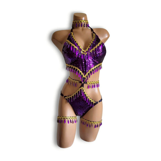 紫ビーズフリンジテディ