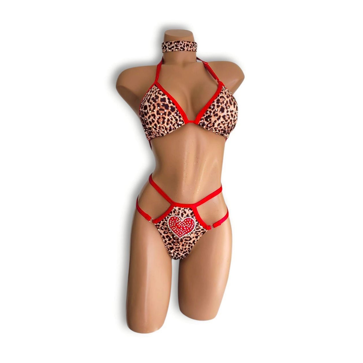 赤レオパードビキニ