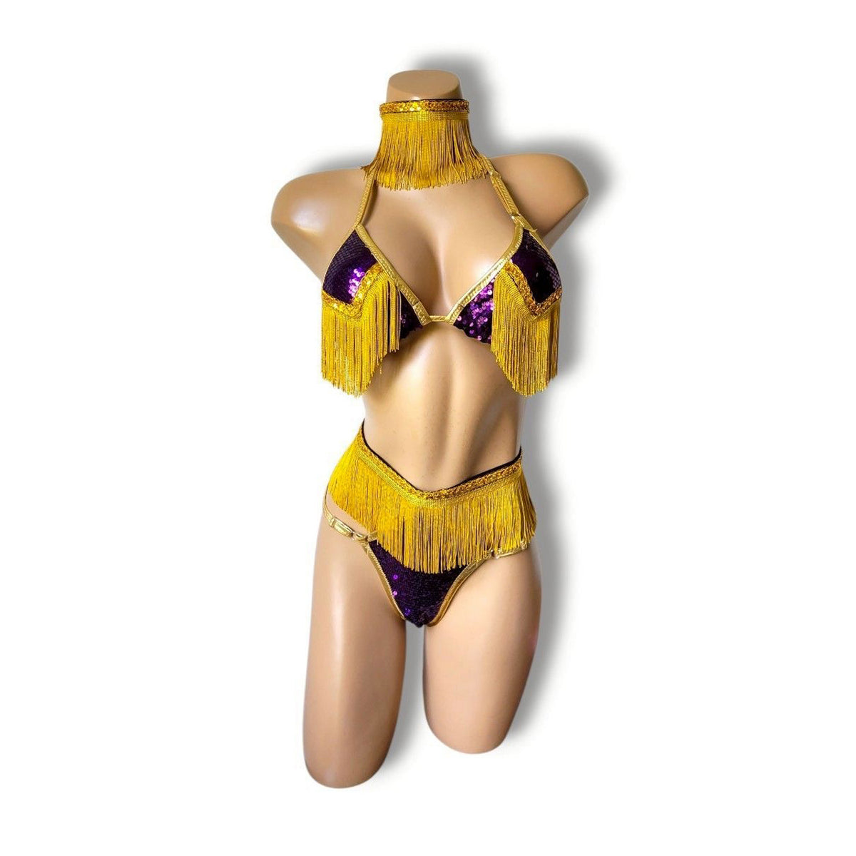 Purple & Gold Fringe High-Waist Bikini