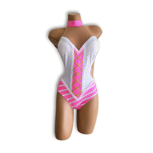 白ピンクストライプレオタード