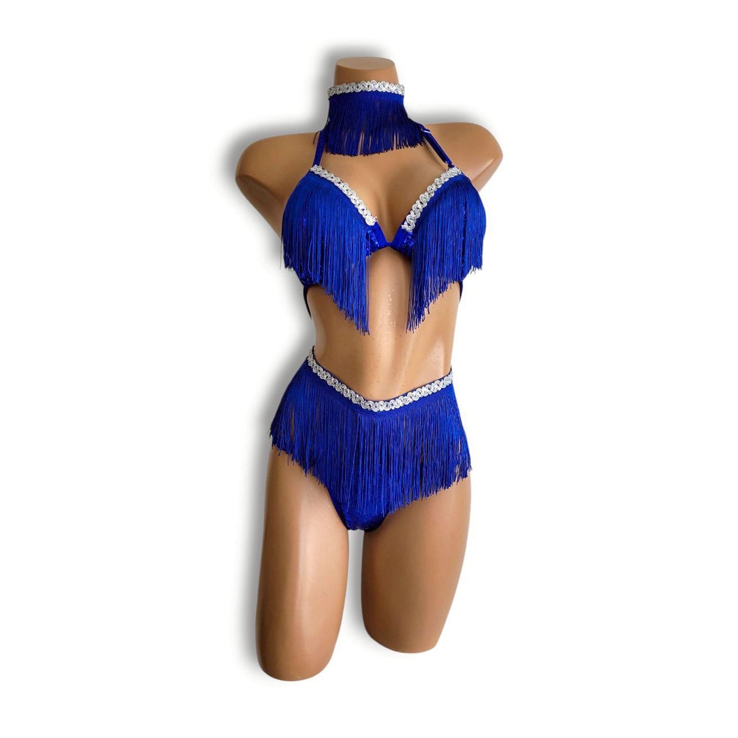 青フリンジハイウエストビキニ（ハーフバック）