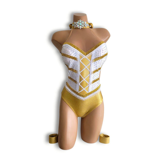 白ゴールドストライプレオタード