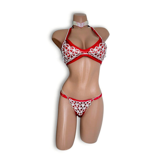 赤ラインストーンビキニ