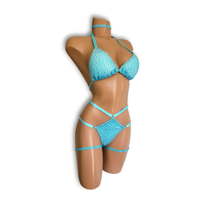 水色ストーンハイウエストビキニA