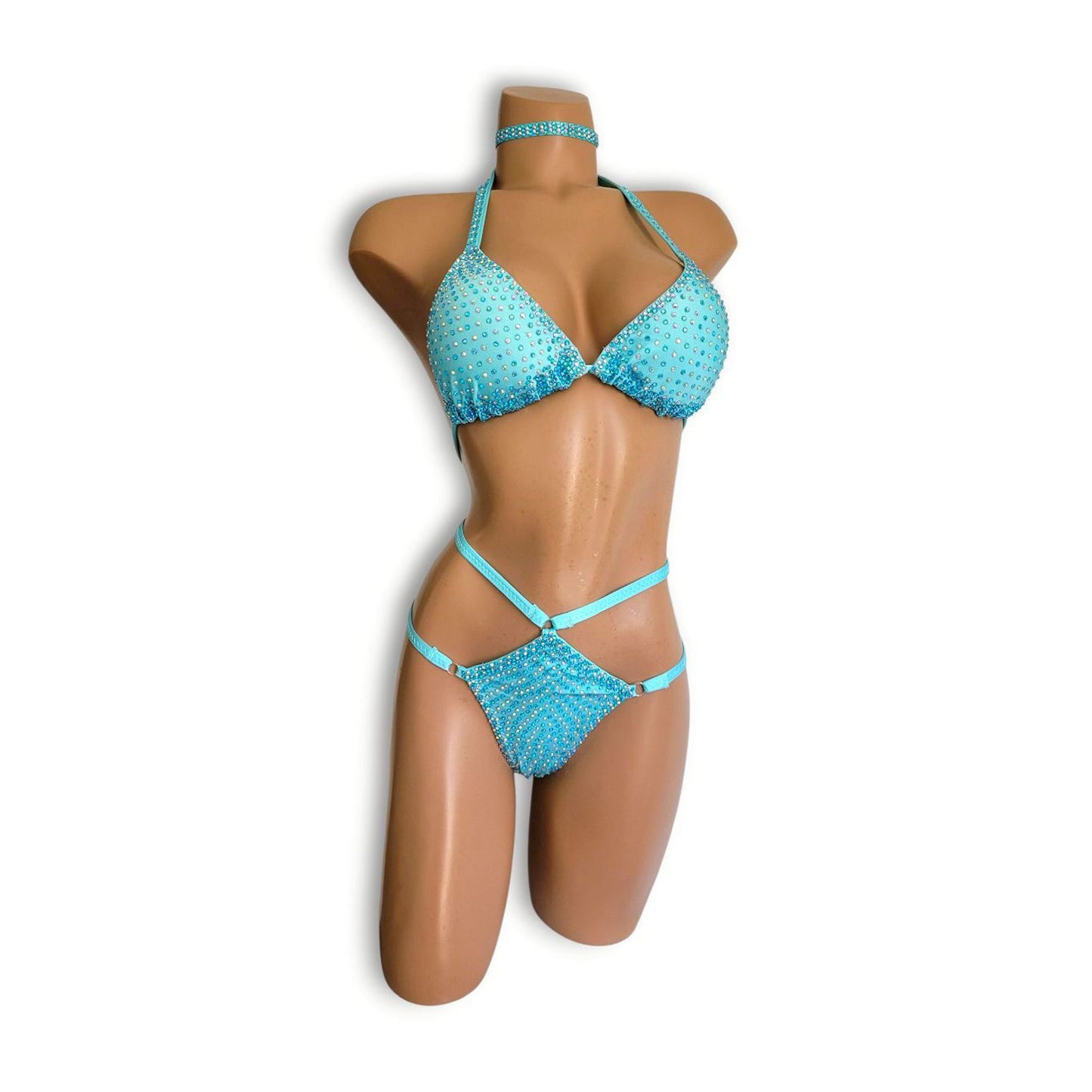 水色ストーンハイウエストビキニB