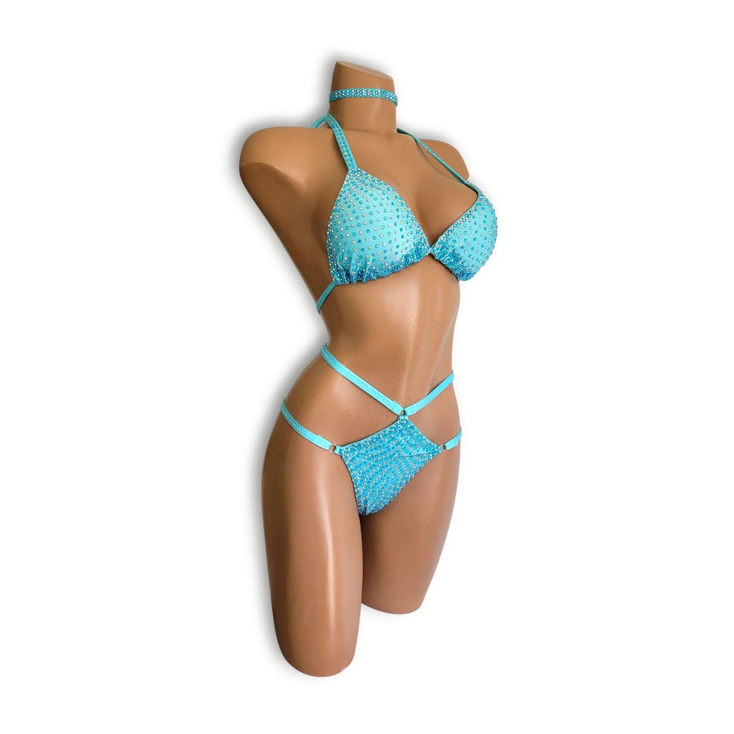 水色ストーンハイウエストビキニB