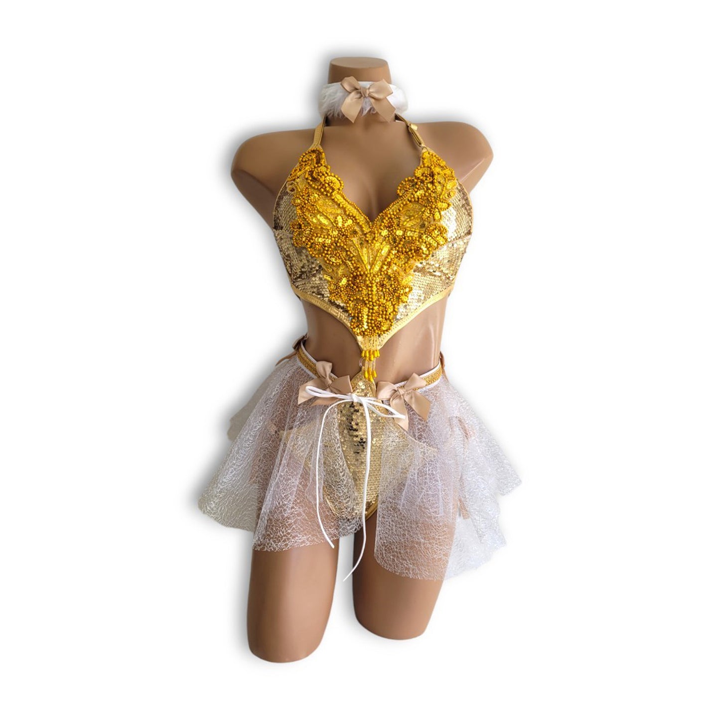 Gold Teddy Mini Skirt Set (Full Back)