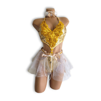 Gold Teddy Mini Skirt Set (Full Back)