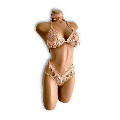 Small Grain Bronze Tassel Bikini