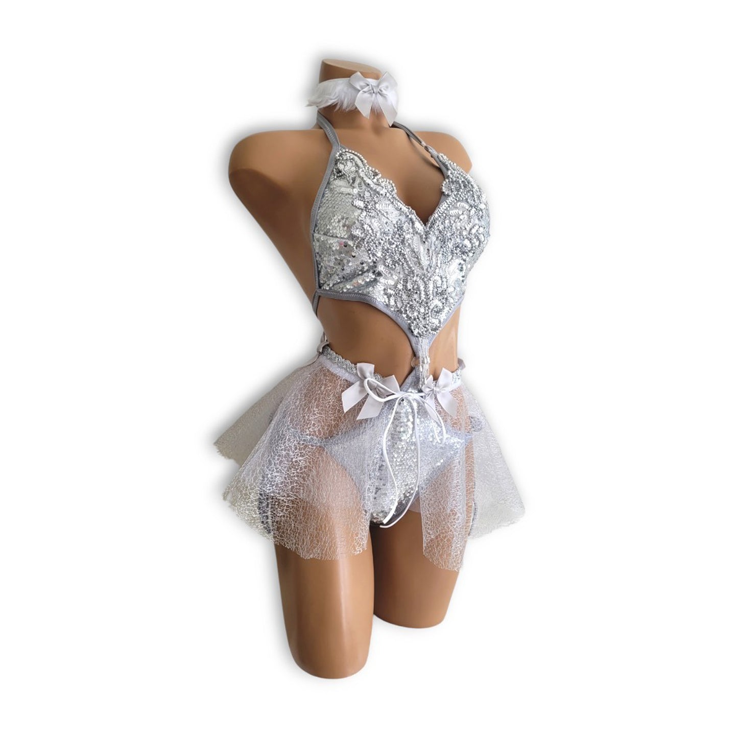 Silver Teddy Mini Skirt Set (Full Back)