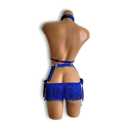 青フリンジハイウエストビキニ（フルバック）