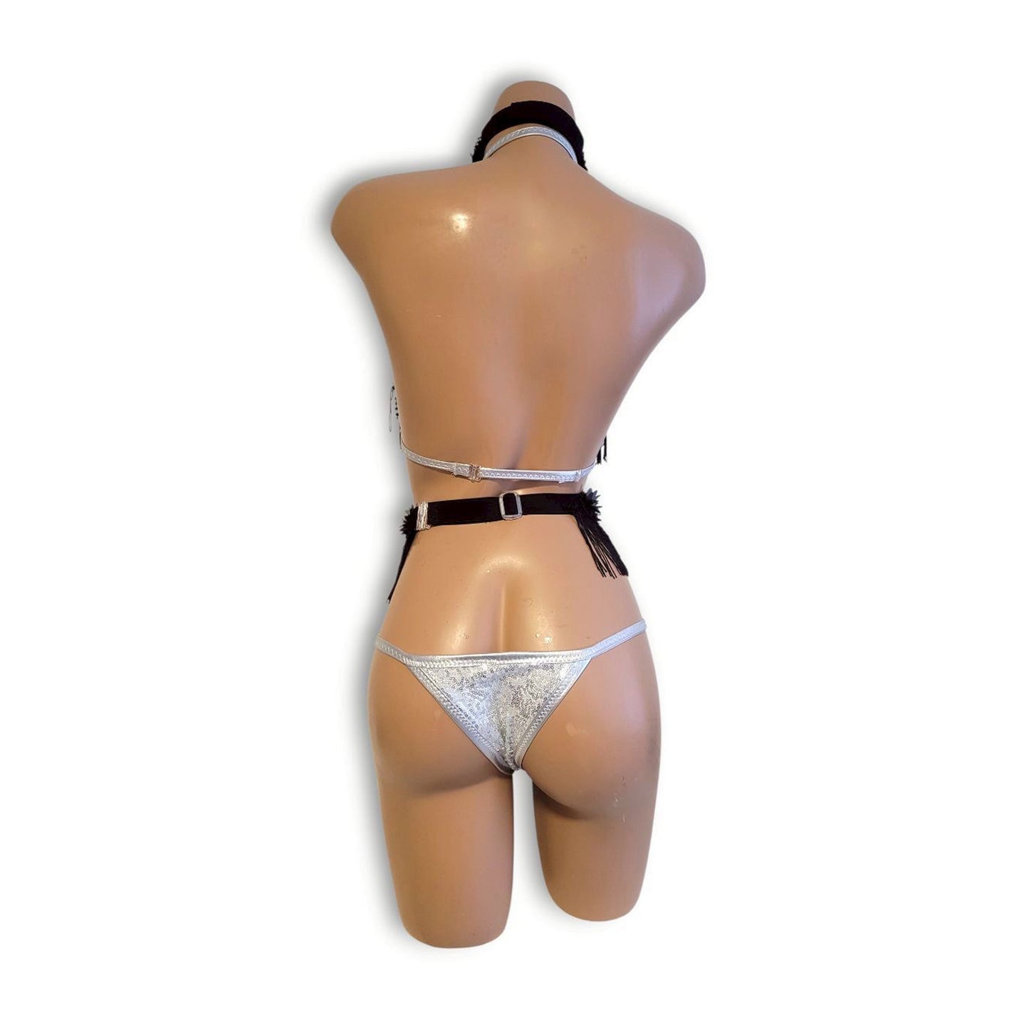 Silver & Black Floral High-Waist Bikini