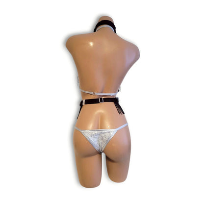 Silver & Black Floral High-Waist Bikini