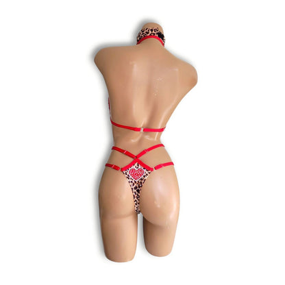 赤レオパードビキニ