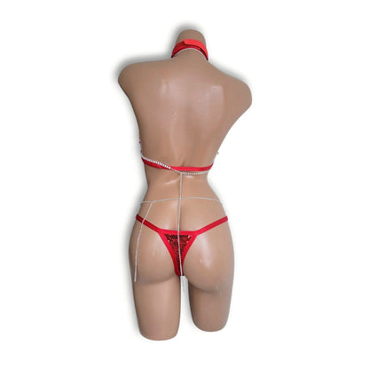 赤ラインストーンビキニ