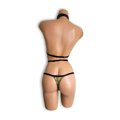 モスグリーンゴールドモチーフビキニ