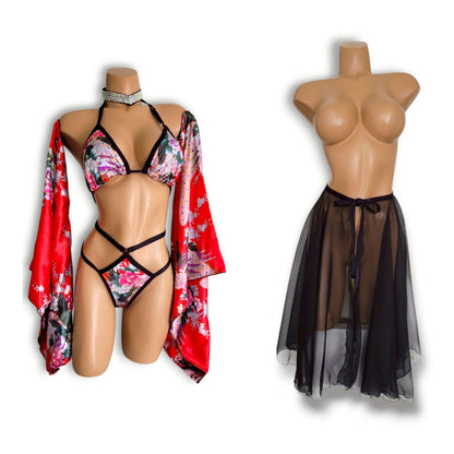 赤黒和柄ハイウエストスカートセット