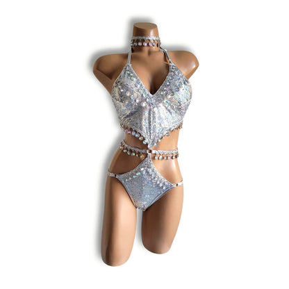 シルバーホログラムビーズフリンジテディ