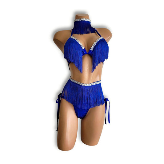 青フリンジハイウエストビキニ（フルバック）