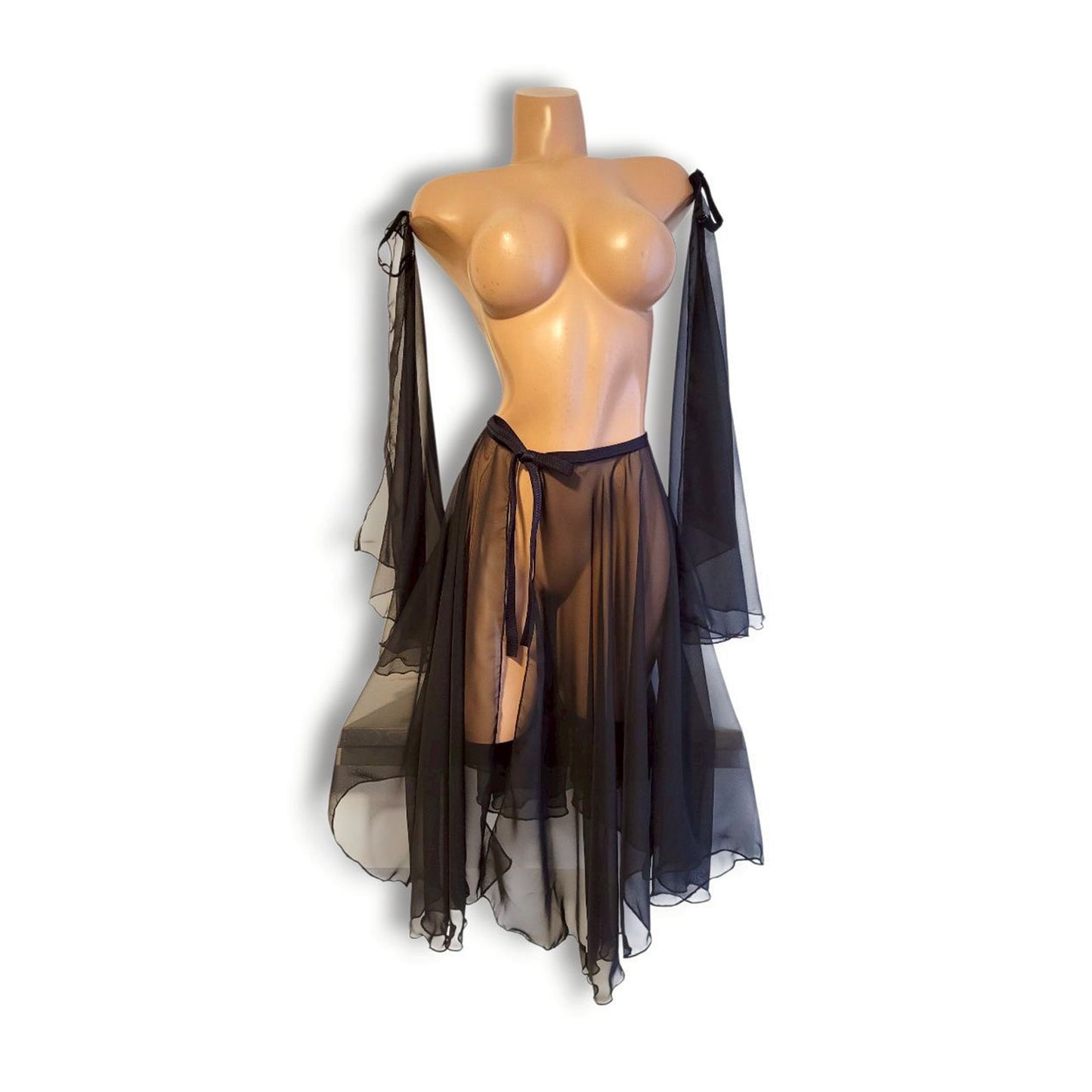 Black Medium Length Skirt & Sleeve Set