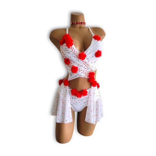 Red Stone & Flower White Leotard