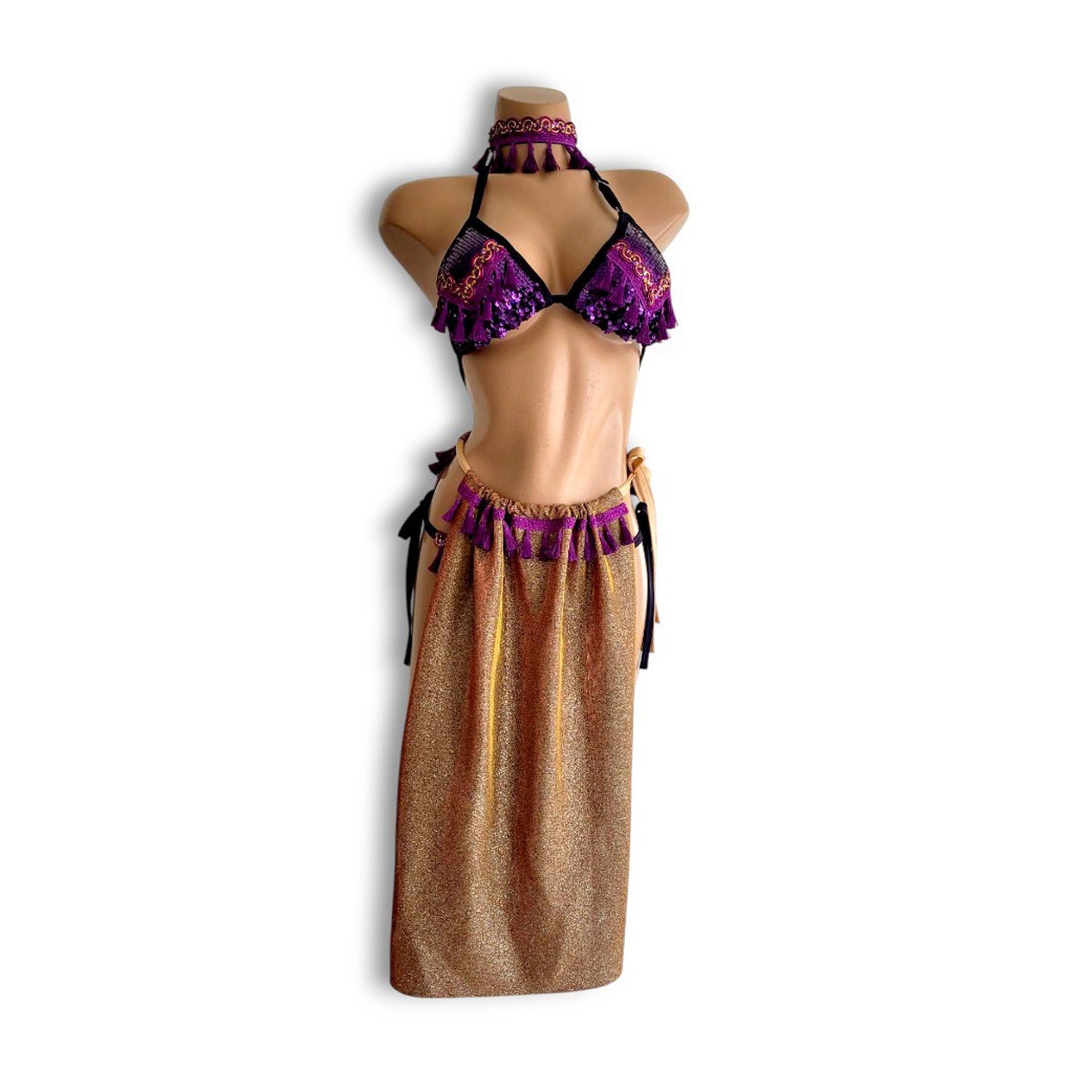 Purple Tassel Bikini & Skirt Set