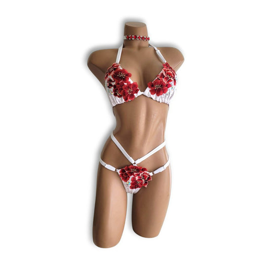 White Floral Diamond Shaped Bikini