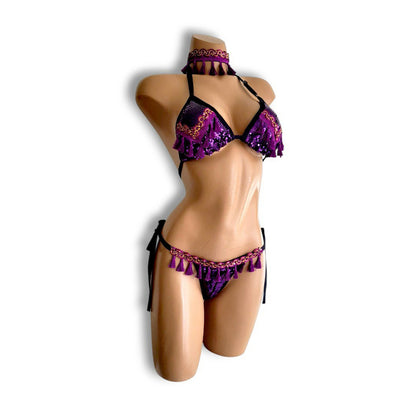 Purple Tassel Bikini & Skirt Set