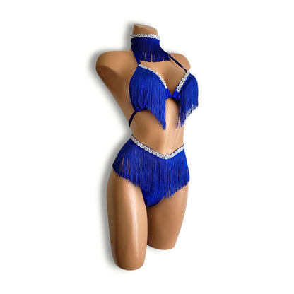 青フリンジハイウエストビキニ（ハーフバック）