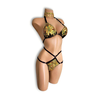 モスグリーンゴールドモチーフビキニ