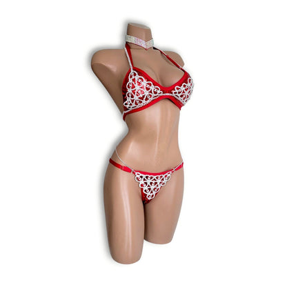 赤ラインストーンビキニ