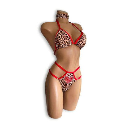 赤レオパードビキニ