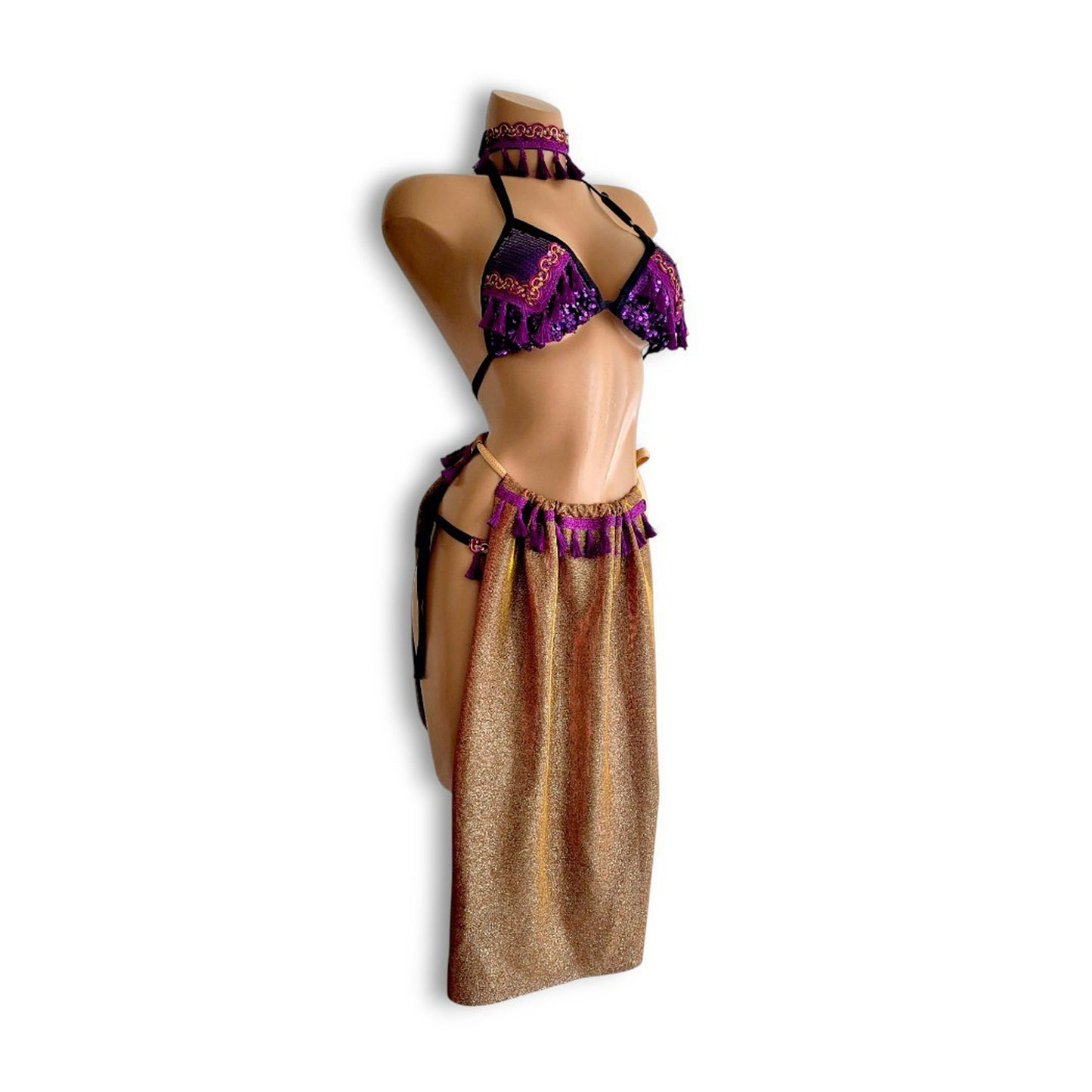 Purple Tassel Bikini & Skirt Set