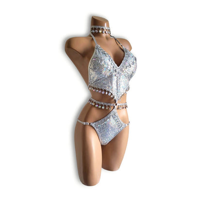 シルバーホログラムビーズフリンジテディ