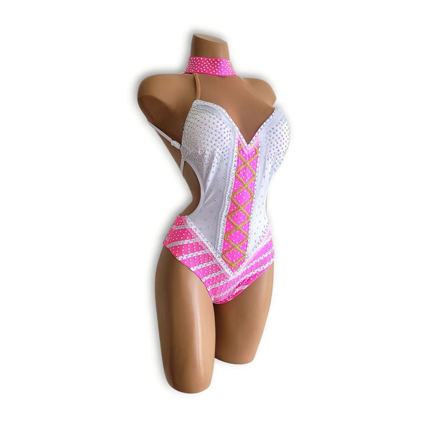 白ピンクストライプレオタード