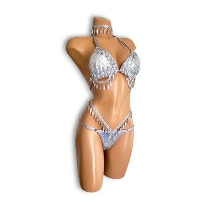 Silver Beaded Fringe Bikini